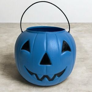 Vintage General Foam Plastics Blow Mold Blue Pumpkin Jack O Lantern Bucket